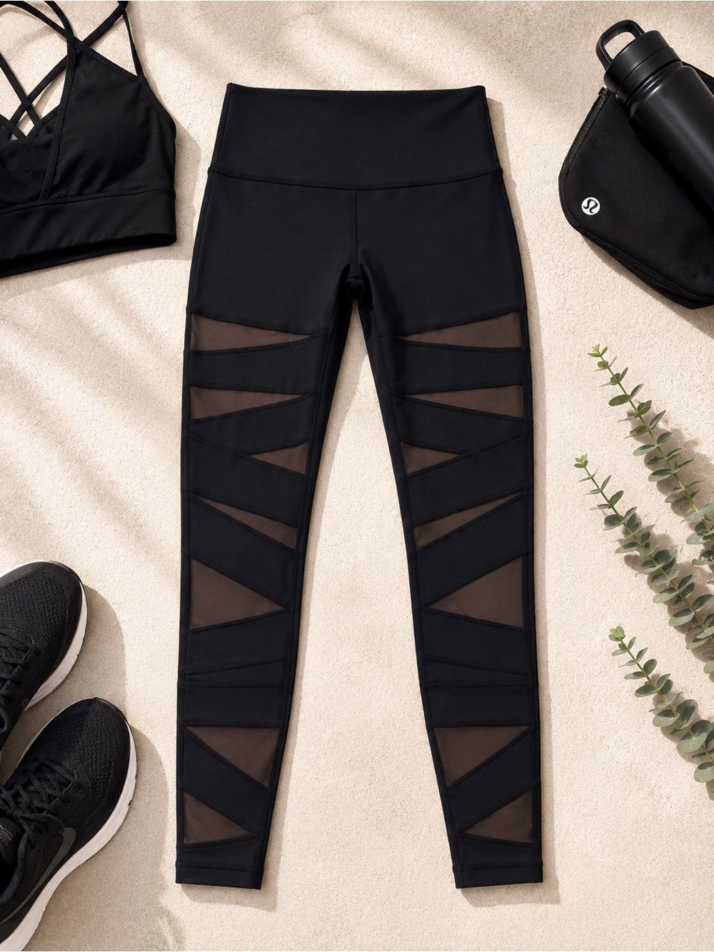 Lululemon Wonder Under Mesh Panel High Rise Leggings Black Size 8
